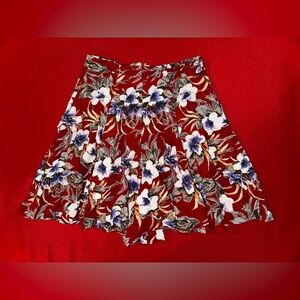Vintage Red Hawaiian Style Floral Skort